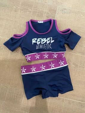 Rebel Athletic Girls' Navy and Magenta Cold-Shoulder Swim Set
